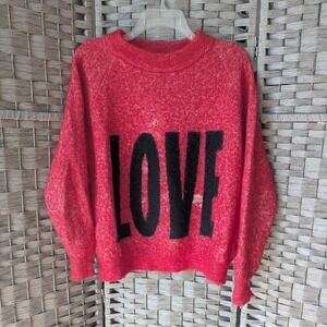 Hush LOVE Graphic Sweater Red Baby Alpaca Blend Crewneck M *READ Soft Cozy Bold